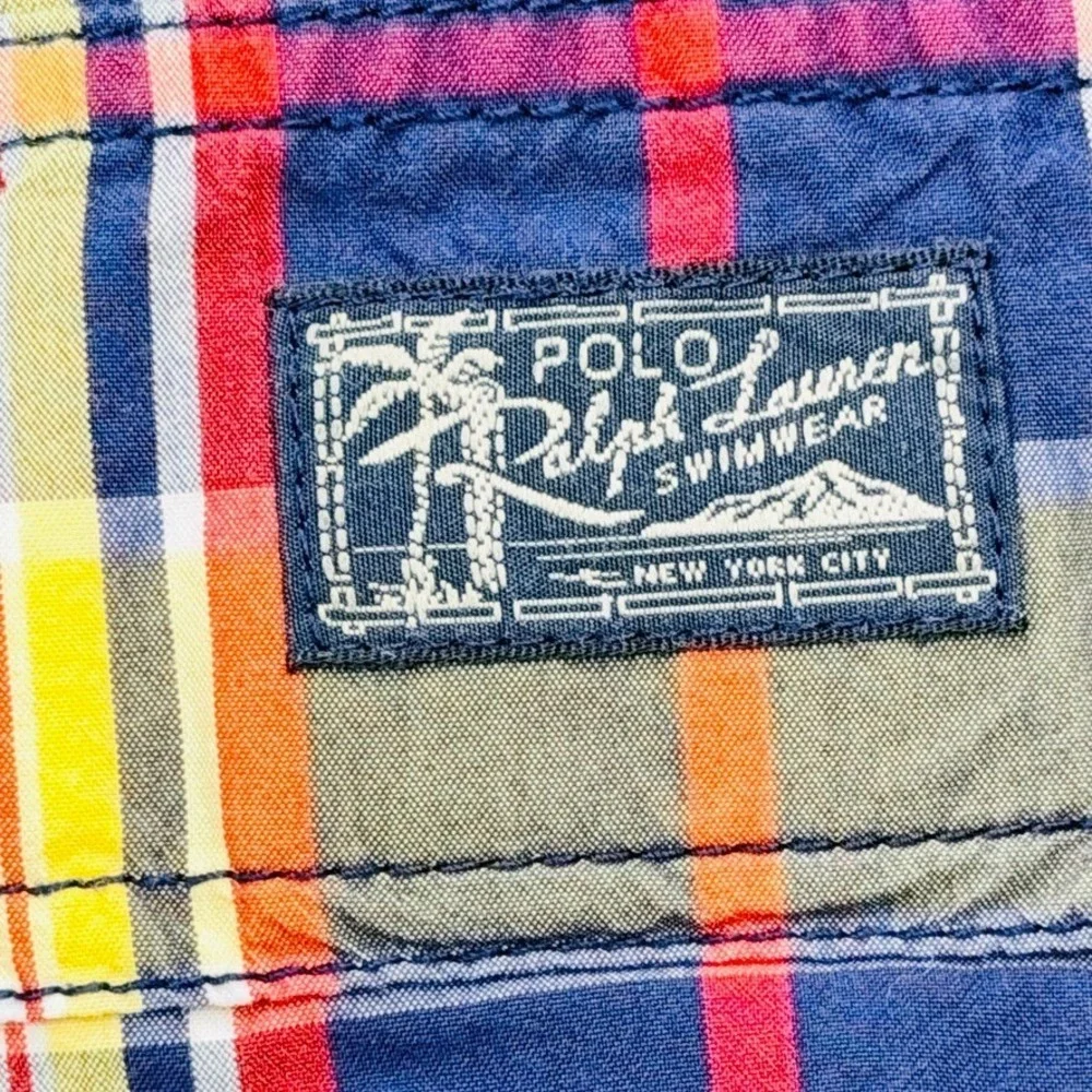 Vintage Polo Ralph Lauren Swim Trunks Men XL Madras Plaid Lined‎ Mesh Shorts 90s